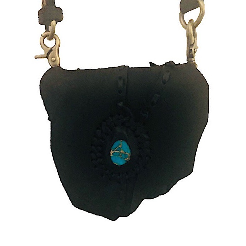 NWT Leather Hand Stitched Purse Satchel With Blue Gold Agate Stone